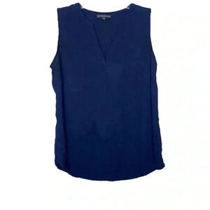 Adrianna Papell Navy Popover V Neck Blouse